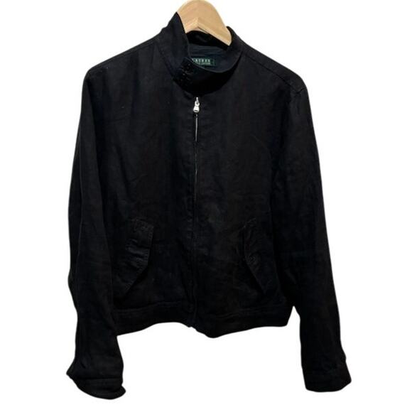 Lauren Ralph Lauren 100% Linen Black Bomber Jacket Coat women's size 14 - Picture 1 of 7